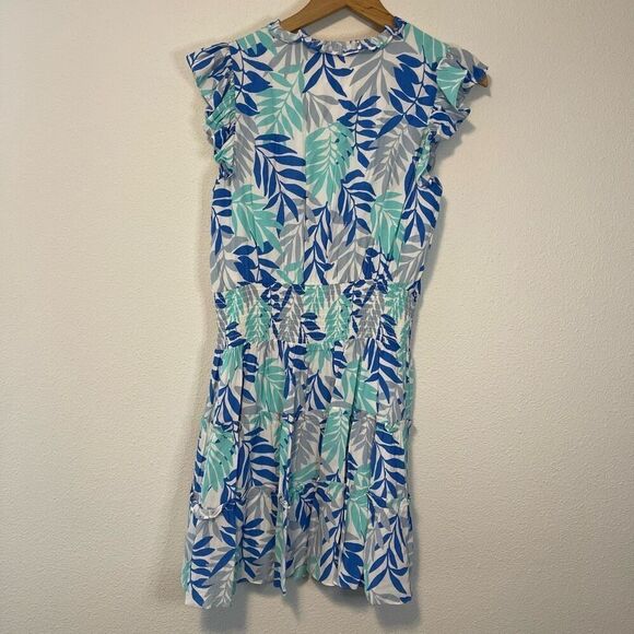 Sail to Sable STD Palm Leaf Ruffle Neck Dress With Tassels Size Medium - Picture 3 of 6